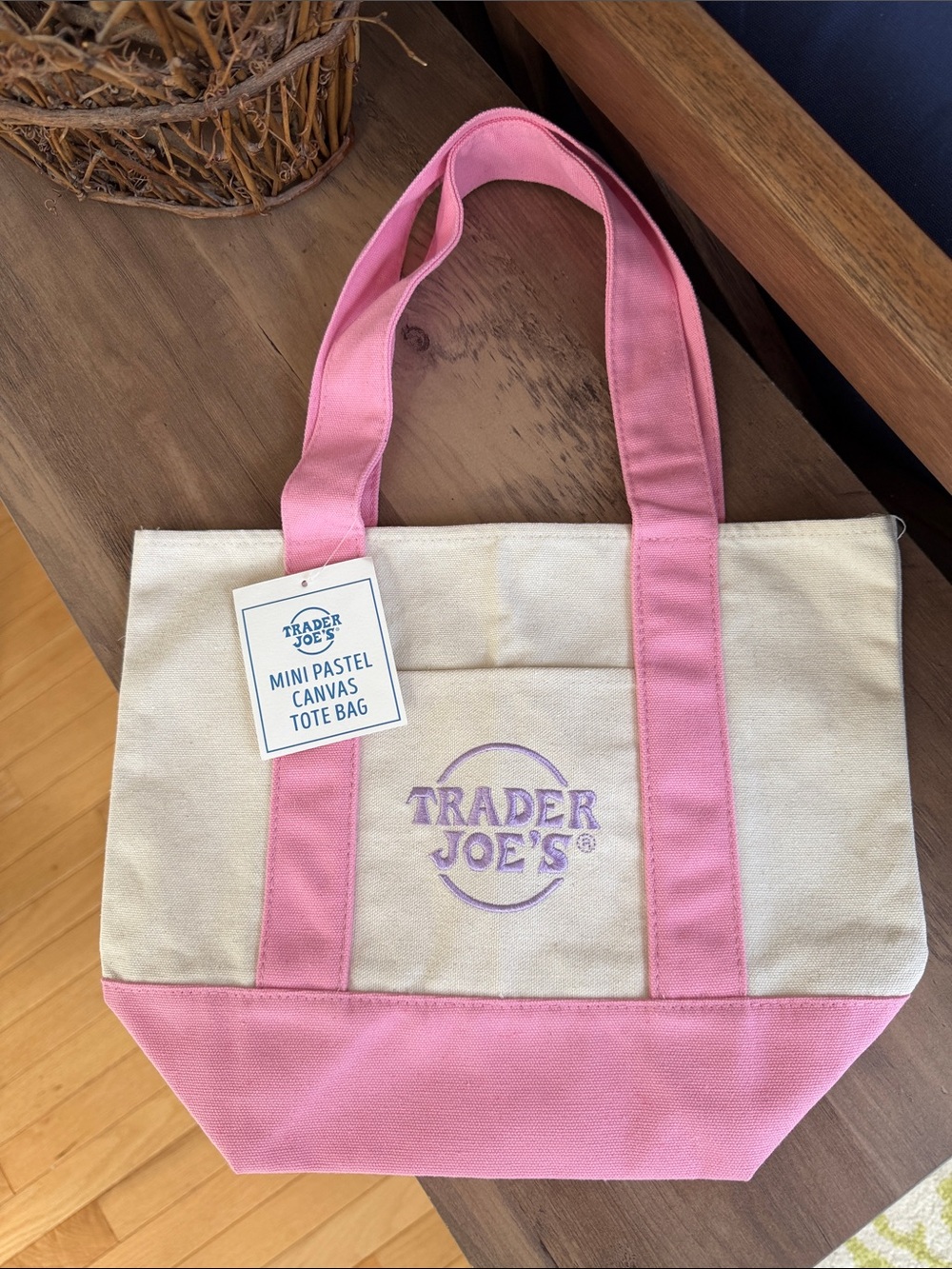 Trader Joe's Pink & Cream Mini Canvas Tote
